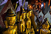 Inle Lake Myanmar. Pindaya, the famous Shwe Oo Min pagoda, a natural cave filled with thousands of gilded Buddha statues. 